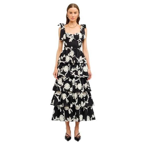 Sofia The Label Elegant Black and‎ White Floral Midi Dress - Picture 1 of 15